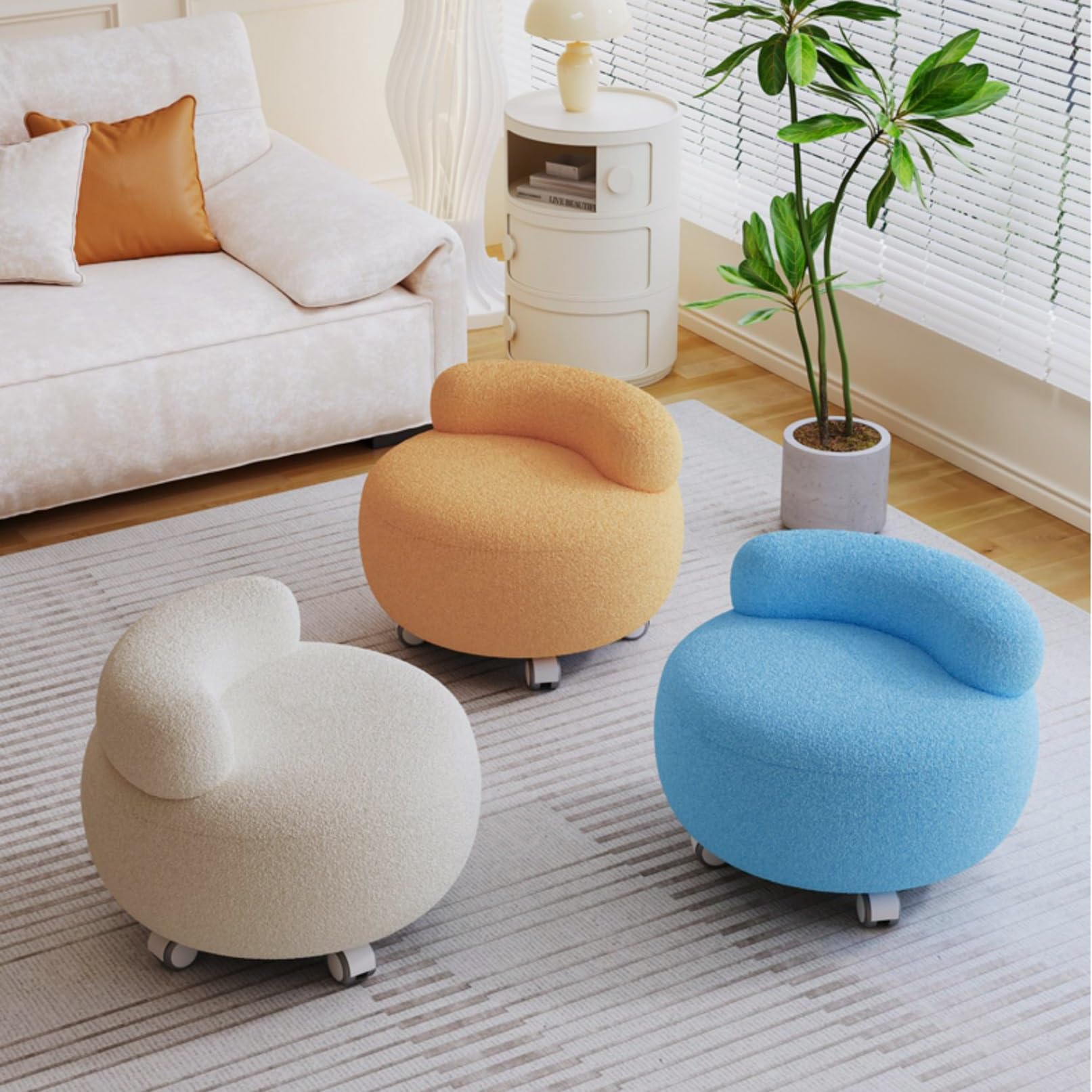 Pouf roulant avec grand rangement : grand tabouret de vanité 55cm pour salon et chambre