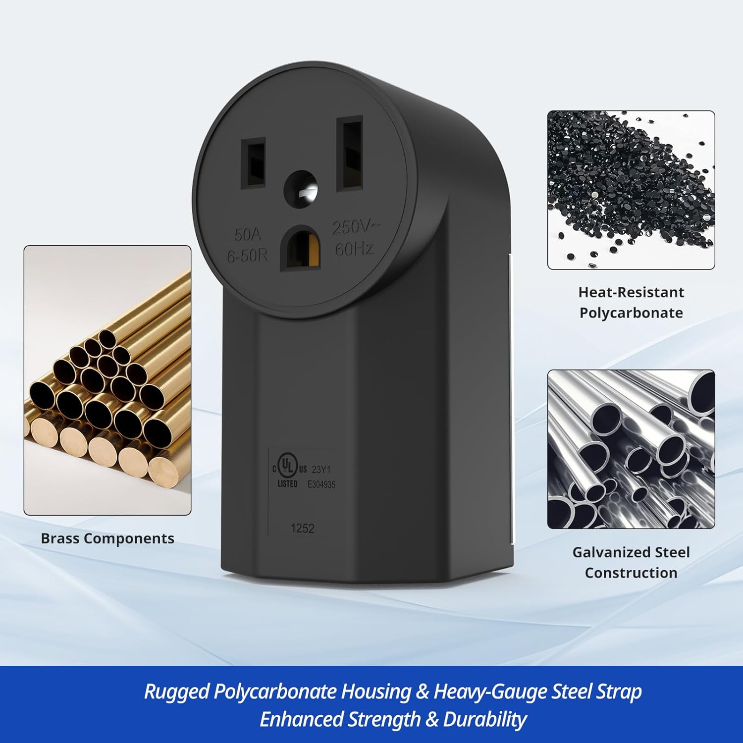 ThunderWay NEMA 6-50R Receptacle 50 Amp 2-Pole 3-Wire Surface Mount Power Receptacle 250V 50A UL Listed, Black (NEMA 6-50R)