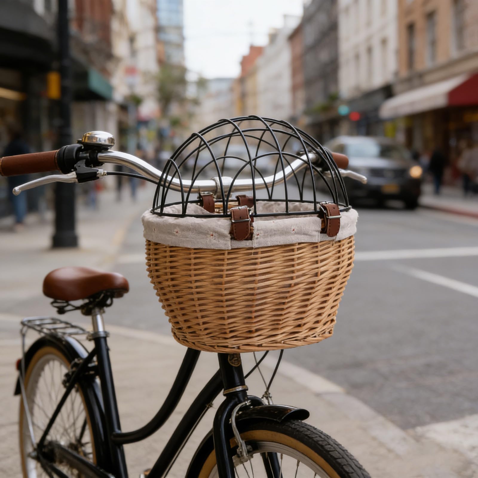 Homoyoyo Fahrrad Haustierkorb Vorne Hundekorb fürs Fahrrad aus Rattan und Eisen für Kleine Haustiere und Hunde Atmungsaktives Korbgeflecht für Lange Fahrten im Sommer