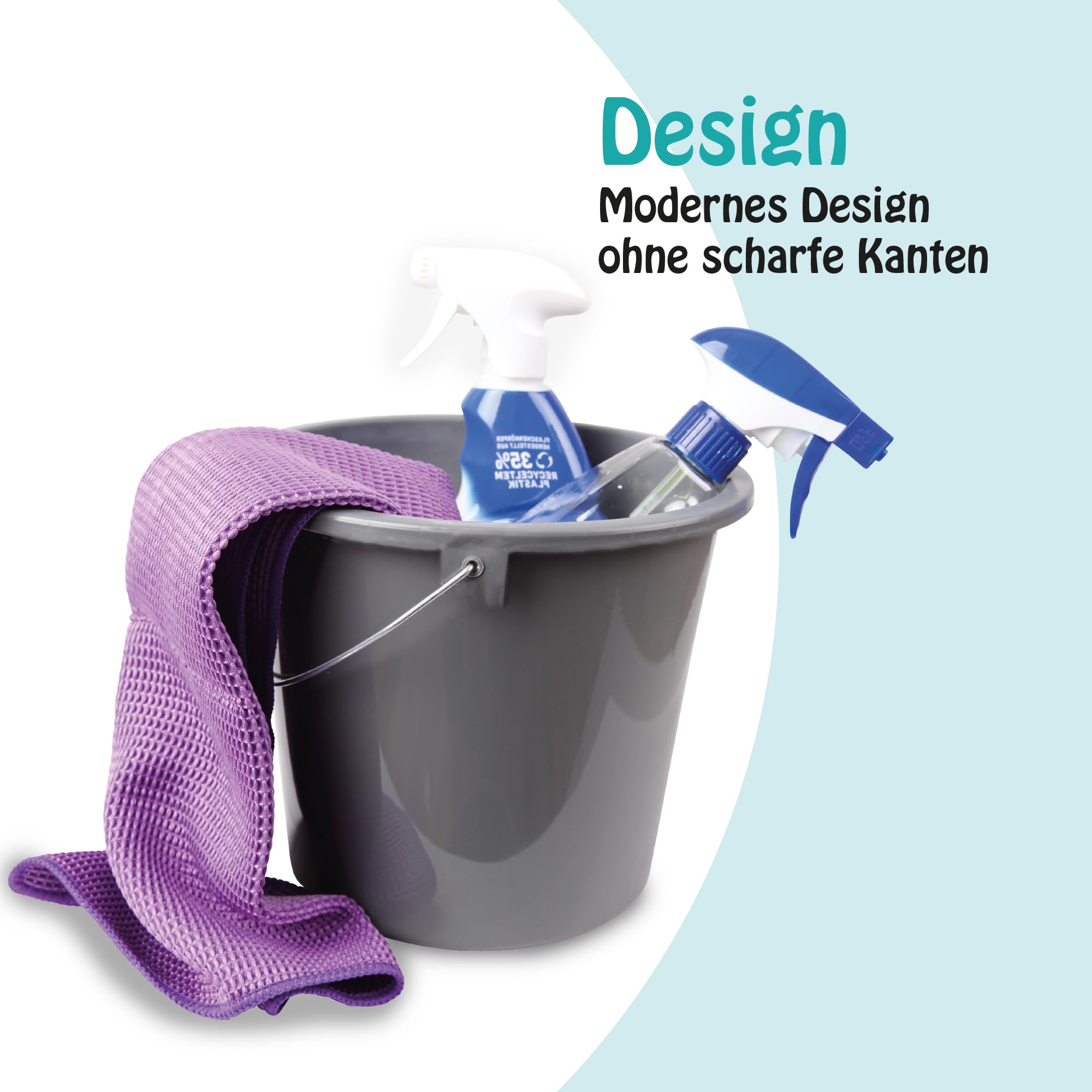 Secchio modello Eco, secchio per tacchino da 5 l, 4 secchi di plastica, secchio da 5 litri, secchio per acqua, colore: antracite, rosso, verde, blu; con scala di misurazione, di qualità alimentare