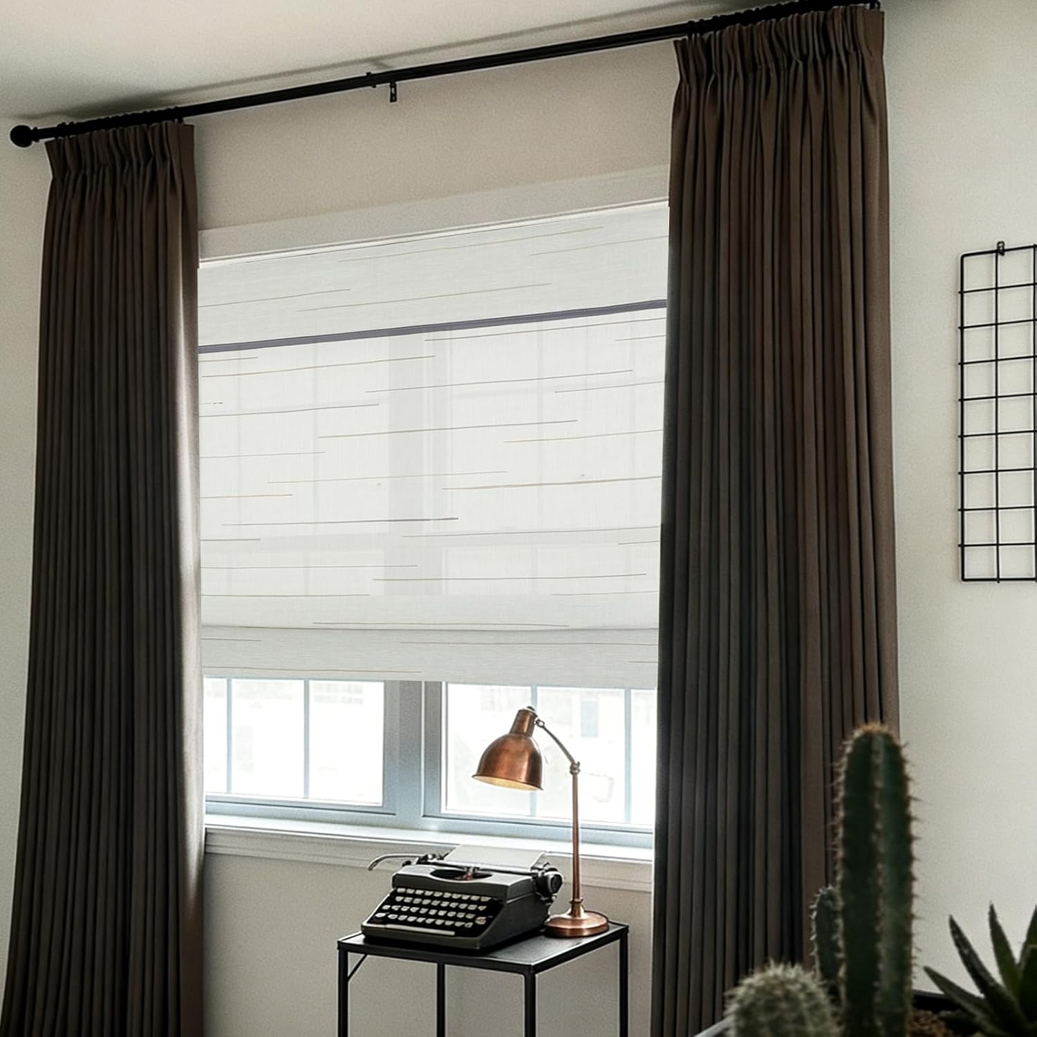 LETAU No Drill No Tools Cordless Nature Window Blinds Shades, Natural Ramie Roman Shades, Pattern 3
