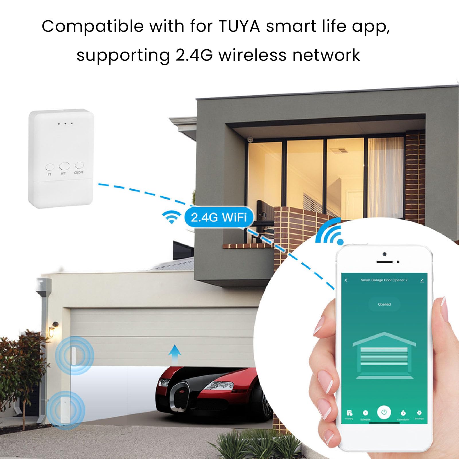 Mando a distancia WiFi para puerta de garaje compatible con abridor de puerta de garaje inalámbrico Tuya con sensor inteligente y control de aplicación compatible con comandos de