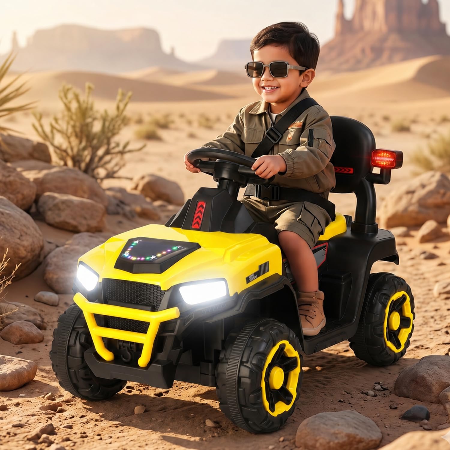 Toyzone Super Speedo Electric Ride On (w/o Remote) - Yellow | Rechargeable Car 6V & 6.5ah Battery | Music Player with Bluetoooth & USB | 6 Month Battery Warranty | Make in India | Kids 2+ Years-image-2