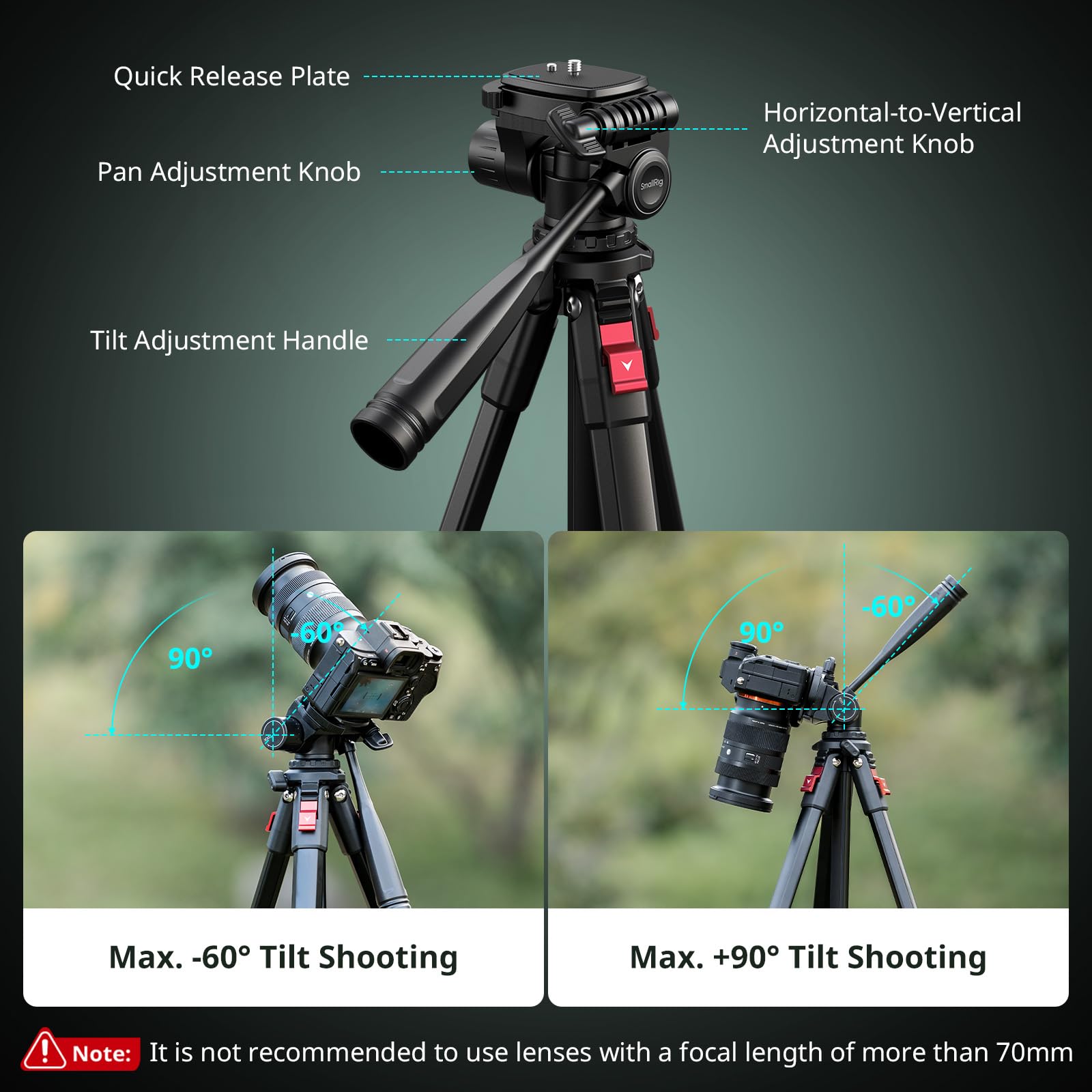 SMALLRIG Aluminiowy statyw fotograficzny AP-30, 67,7-calowy statyw podróżny z klipsem do telefonu i torbą transportową, przenośny statyw z nogami z blokadą Quick-Flip, maks. obciążenie 5,4 kg (11 lb)