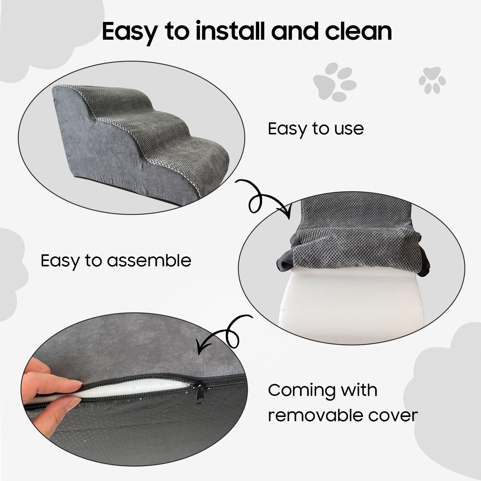 Scaletta per animali domestici per cani e gatti di piccola taglia, design curvo con copertura impermeabile, gradini in schiuma ad alta densità per letti o divani, resistente e leggera, a 3 strati, 55