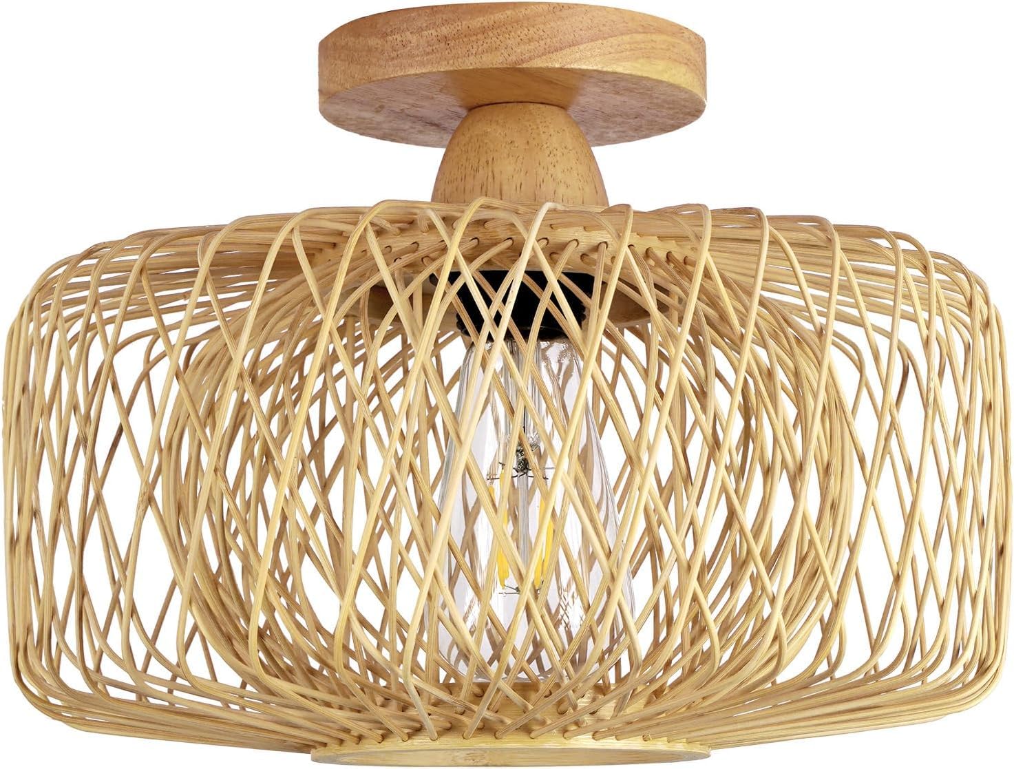 Plafonnier encastré en bois rustique géométrique chic pour plafond bas