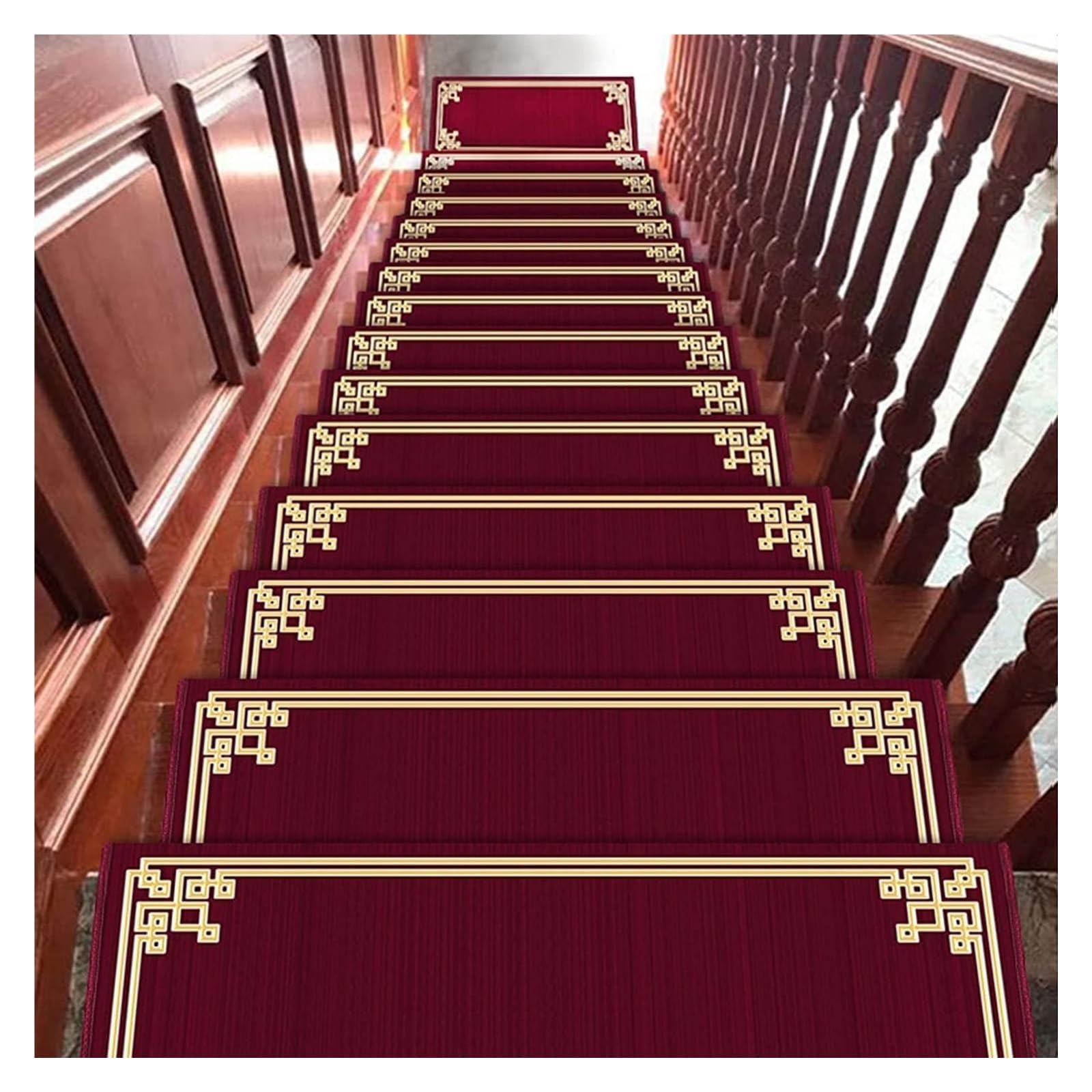 Treppenteppich Teppich ,Rutschfeste Innentreppenma 5 PCS Chinesische Treppenmatten, Treppenteppich Anti-Bewegung und rutschfeste Treppen Selbstklebende Treppenmatten for Kinder, ältere Menschen und Ha