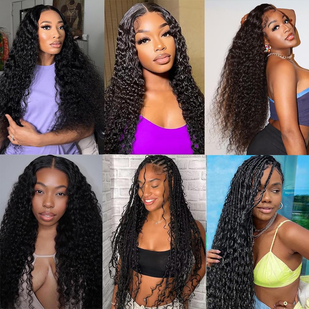 Human Hair Bundles Water Wave Full and Thick for Women Curly Burmese Human Hair Bundles 100% Unprocessed Wet and Wavy Hair Bundles Natural Black Color(30 inch)