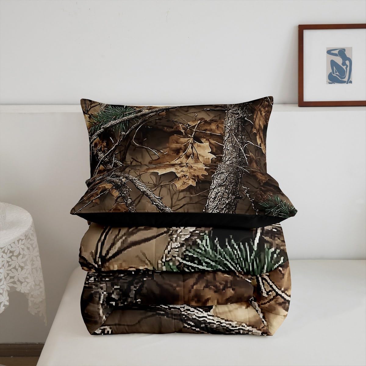 Camo Comforter Set Rustic Farmhouse Bedding With 2 Pillowcases Queen Size,forest Woodland Cabin Bedding Sets Western Hunting Camouflage Lodge Down Comforter for Kids Boys Teens Men Bedroom