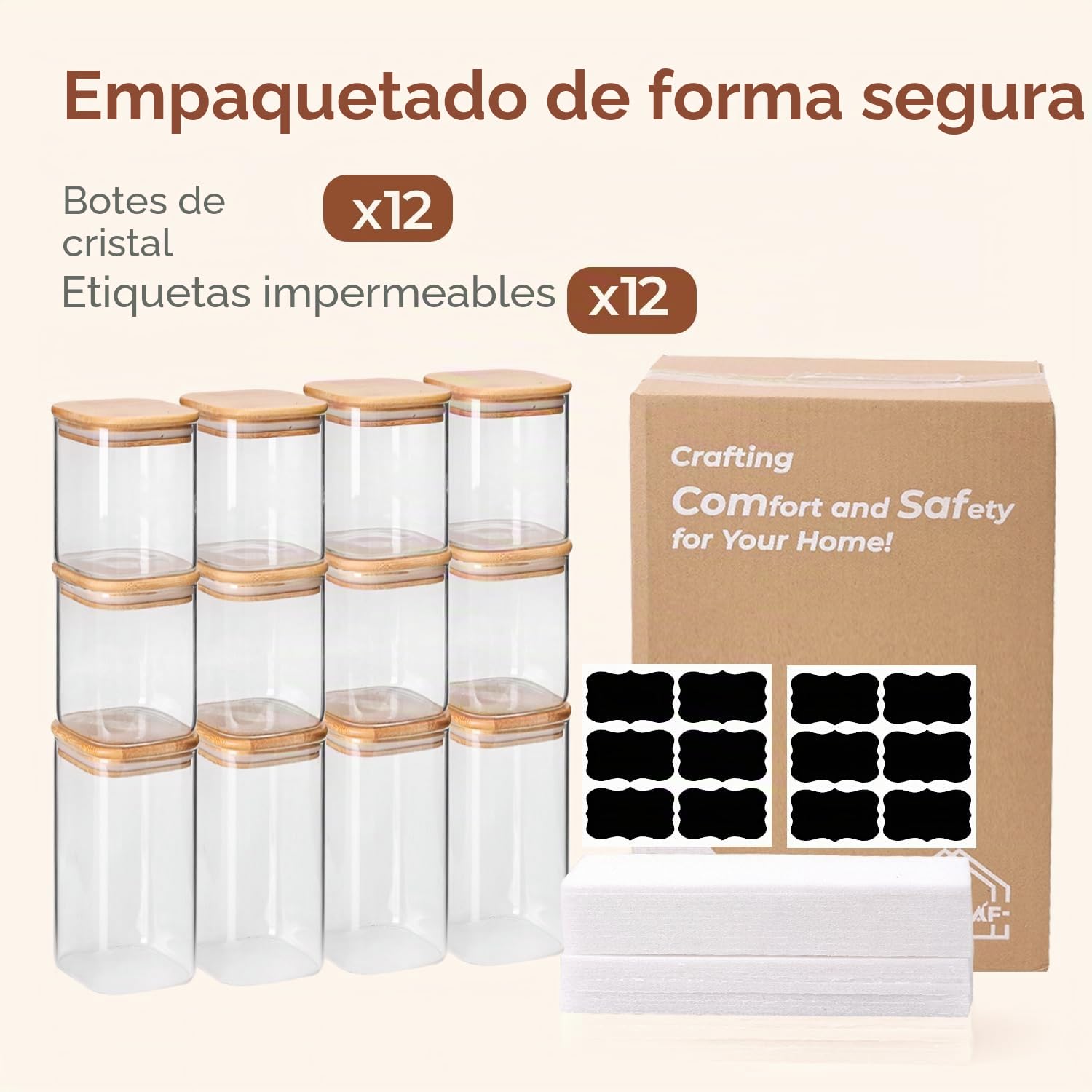 ComSaf Tarros de Cristal con Tapa, Frascos de Vidrio con Tapa, 600-1000 ml, Set de 12 Piezas, Adecuado para Anacardos, Queso Seco, Trozos de Anacardo