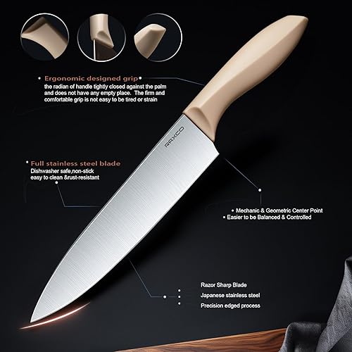 Miniatura 6 de RAXCO Juego de utensilios de cocina, utensilios de cocina y accesorios de 12 piezas, juego de cuchillos de 6 piezas, utensilios de cocina, Khiki