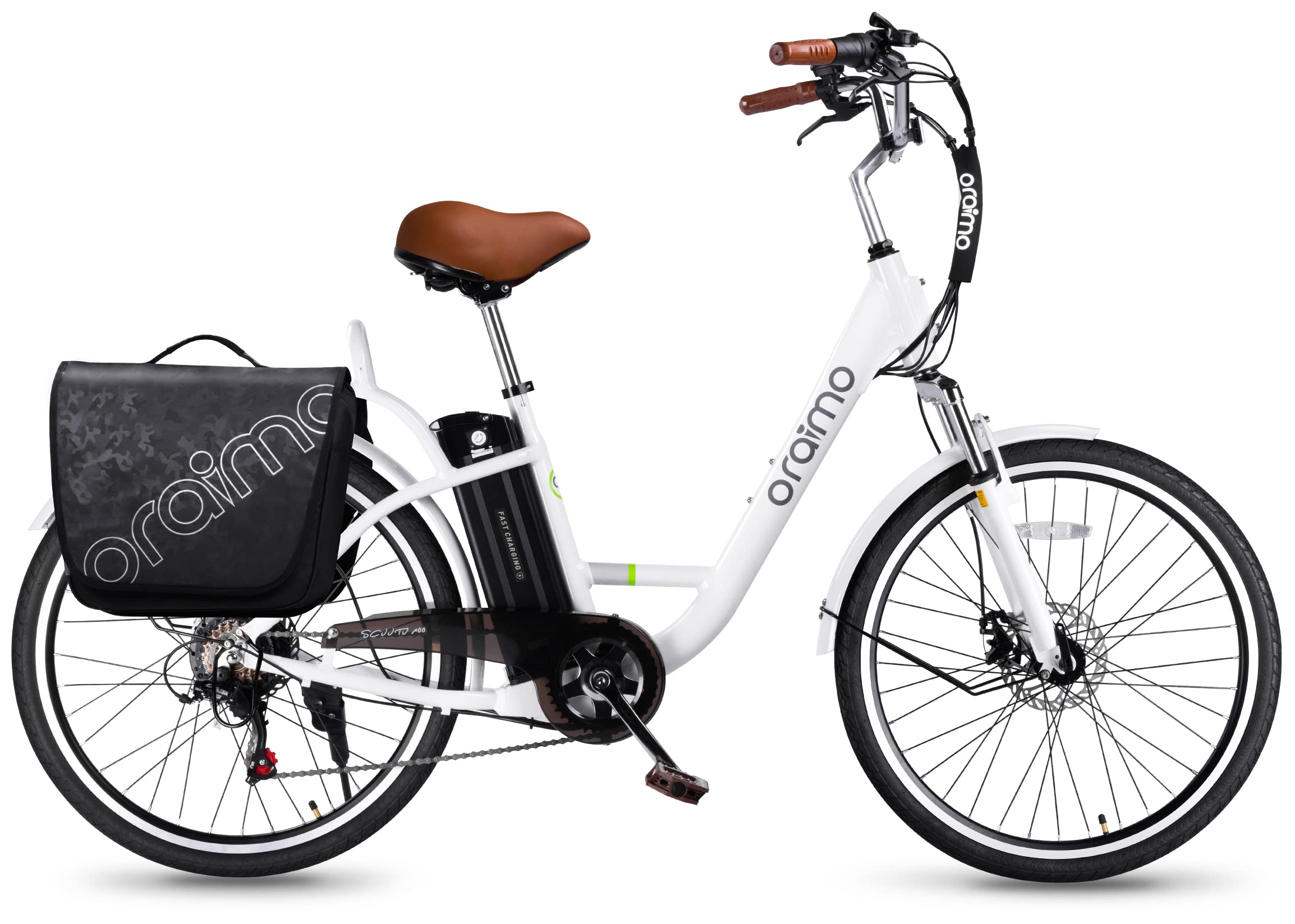 Oraimo Electric Bike for Adults 3.5H Fast Charge Up to 40 Miles Removable Battery,350W(Peak 500W) 26" City Cruiser Ebike 2X Load Rear Rack,Air Saddle,7 Speed Gear,SGS Certified Complies to UL 2849