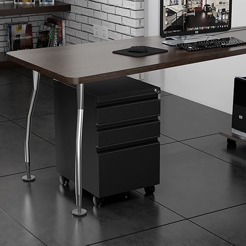 Miniatura 99 de Archivador de 3 cajones, archivadores para oficina en casa, gabinete de almacenamiento vertical de metal con cerradura, archivador de bloqueo