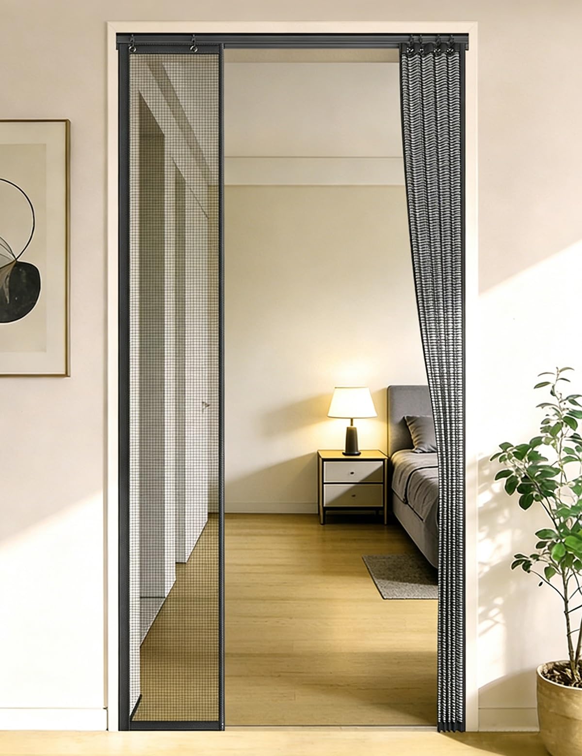Magnetyczna moskitiera na drzwi z przesuwaną szyną, moskitiera na drzwi boczne otwarcie, siatka z włókna szklanego przeciw owadom na balkon salon wejście tarasy