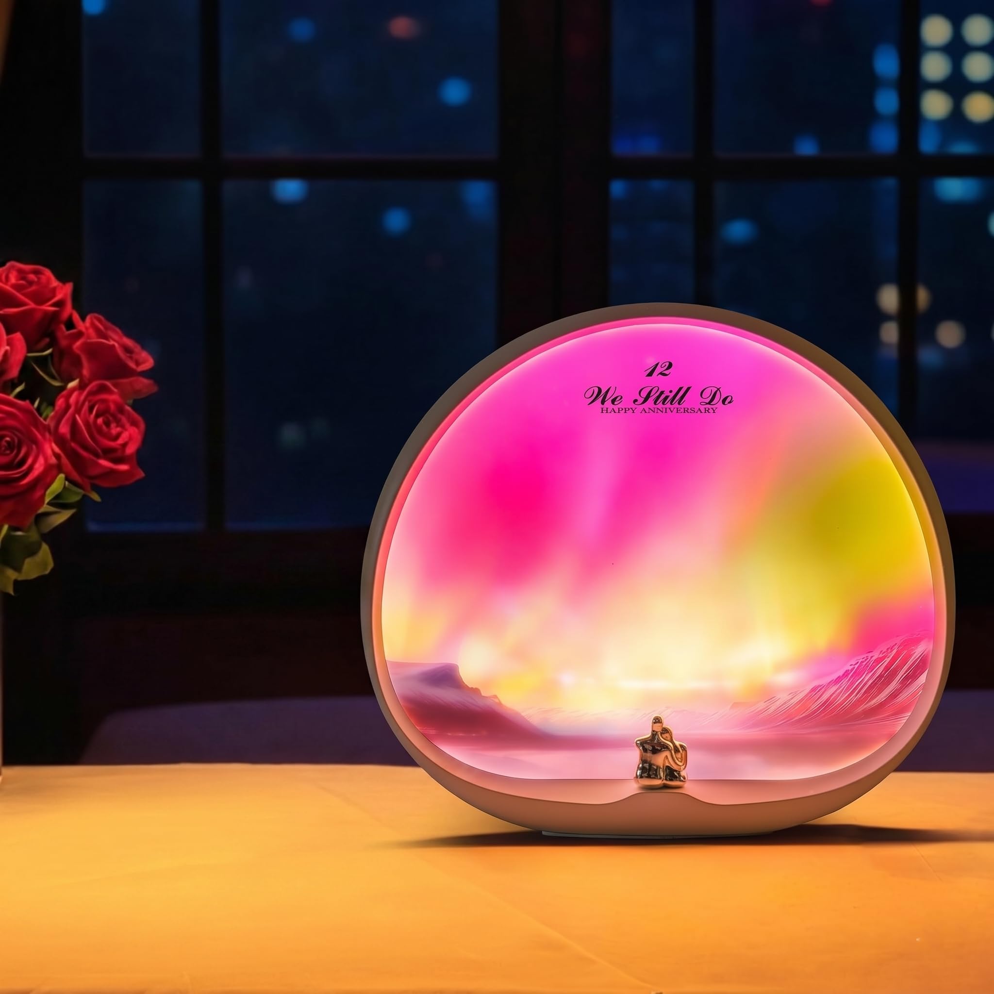 NYRWANA Table Lamp | USB Powered | Home Decor, Lamp, Lamps for Bedroom, Magical Aurora Lighting Effect, 3 Colour Touch Control, Plug and Play Design, Rakhi Gift for Brother & Sister (Plastic - White)