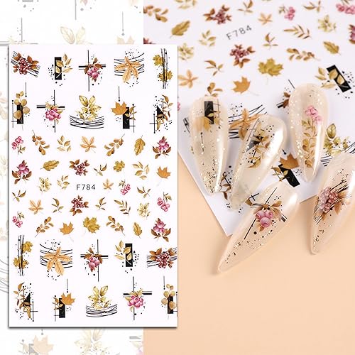 Miniatura 6 de JMEOWIO 9 hojas de calcomanías de arte de uñas de otoño y otoño, calcomanías autoadhesivas para uñas, calabaza, hoja de arce, Acción de Gracias,