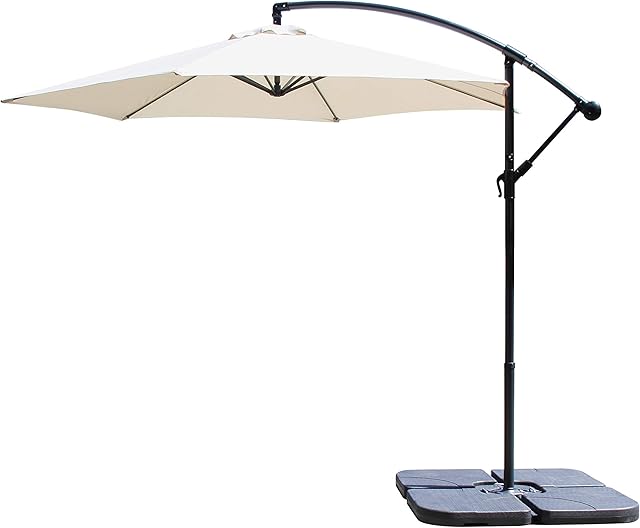 All Seasons Gazebos Ross James premium garden parasol umbrella with crank handle including base weight (Beige)