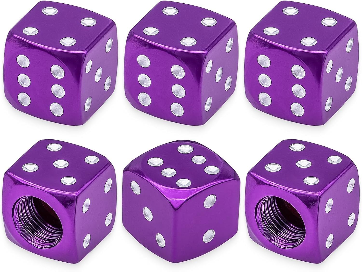 XIUNYIE 4PCS Aluminum Dice Tire Valve Stem Caps, Universal Aluminium Alloy Dustproof Covers for Car, SUV, Truck, Motorcycle, Bicycle, Cube Purple, 6 pcs
