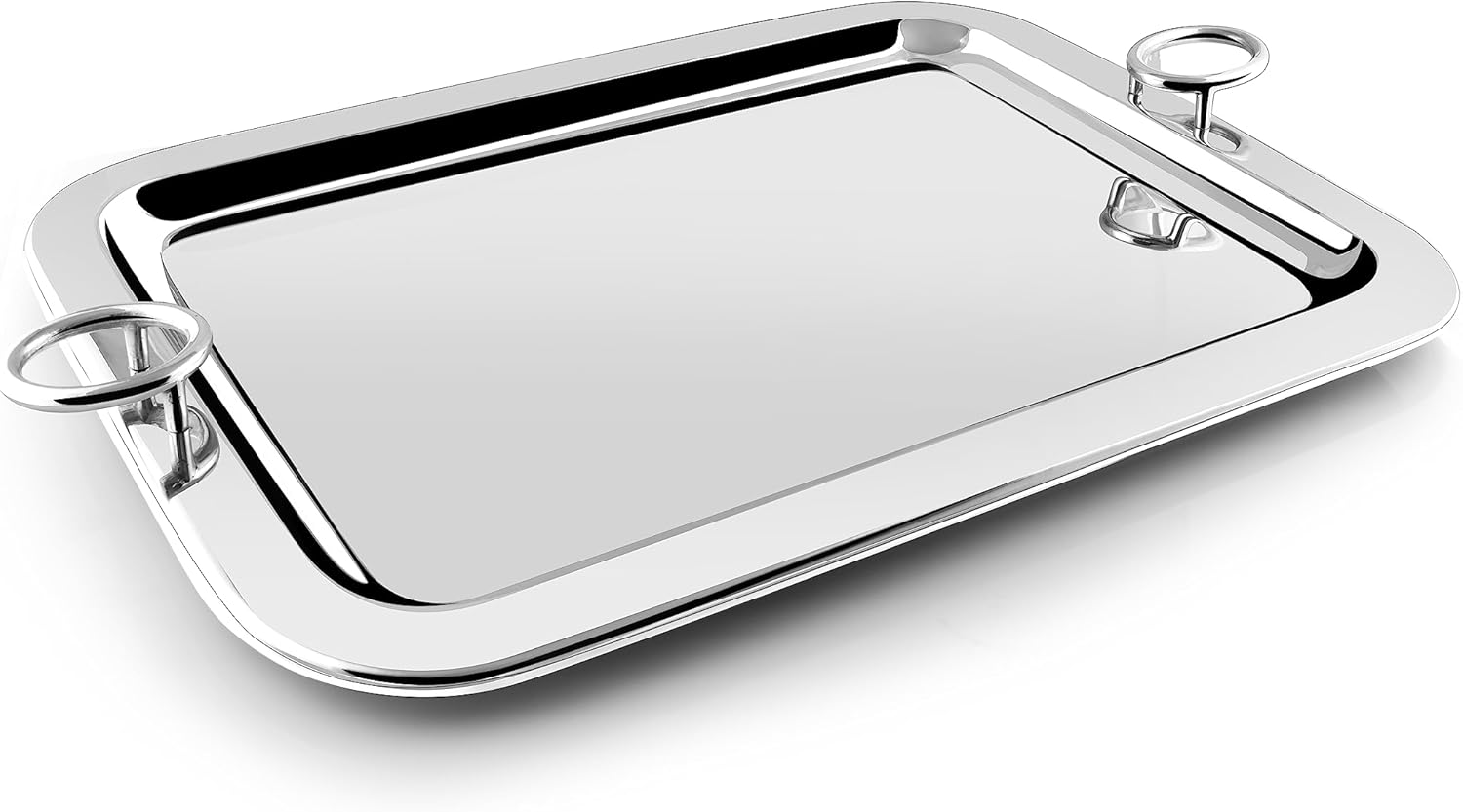 BLACKSTONE Stainless Steel Serving Tray with Round Handle Silver (42X33