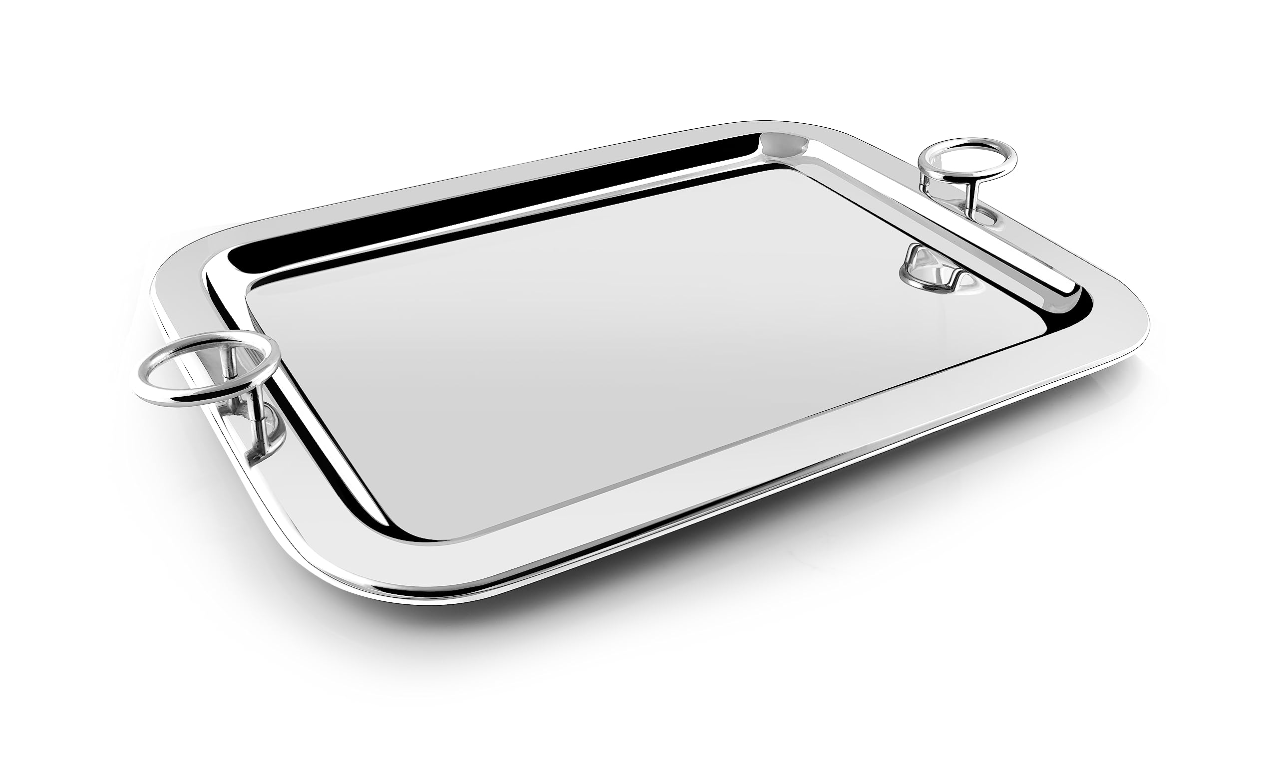 BLACKSTONE Stainless Steel Serving Tray with Round Handle Silver (33X27)