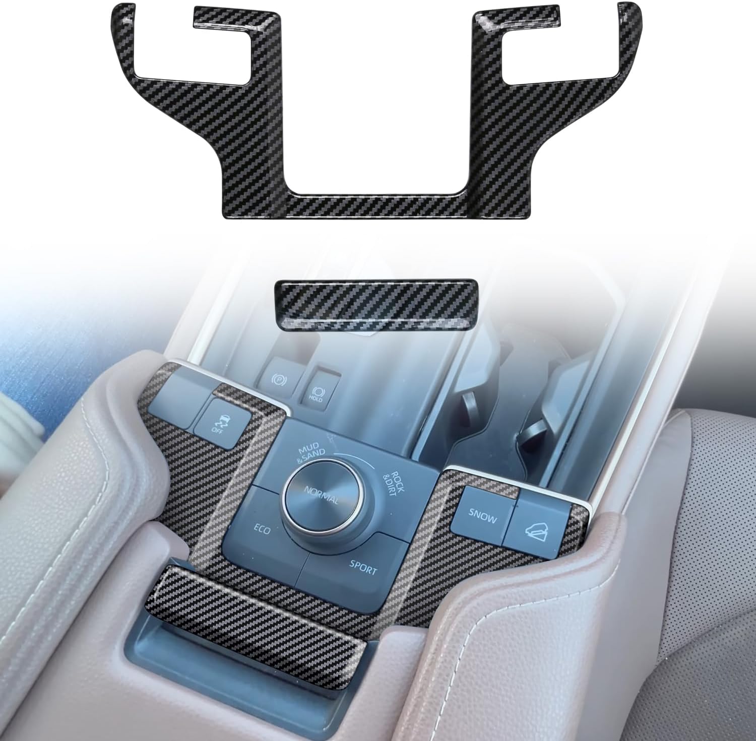for Toyota Grand Highlander 2023-2025 ABS Carbon Fiber Armrest Box Button Frame Trim 2pcs Car Accessories