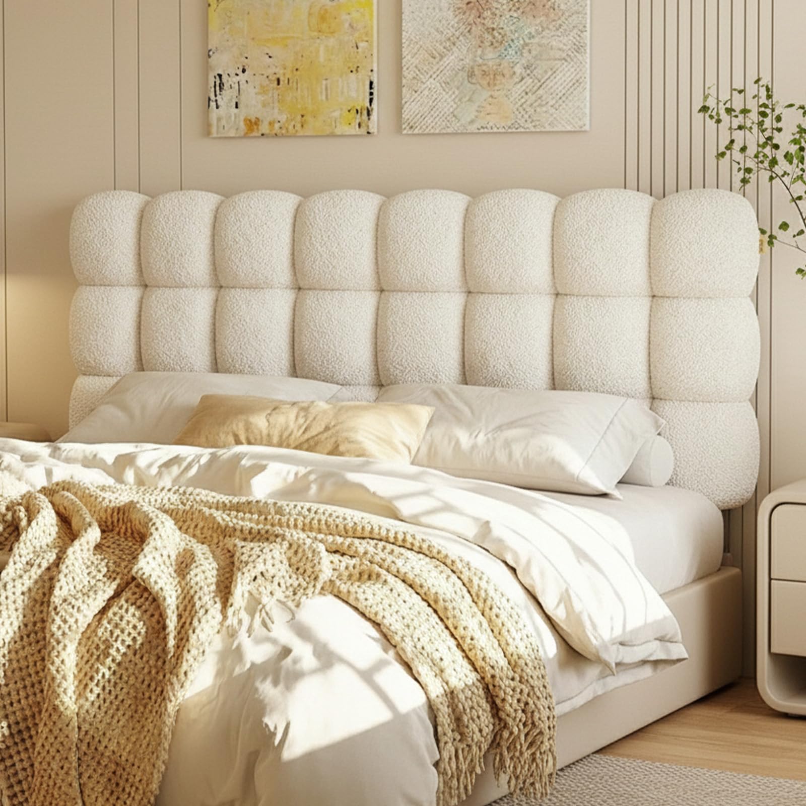 Cloud-Shaped Upholstered Headboard with Tufted Design
