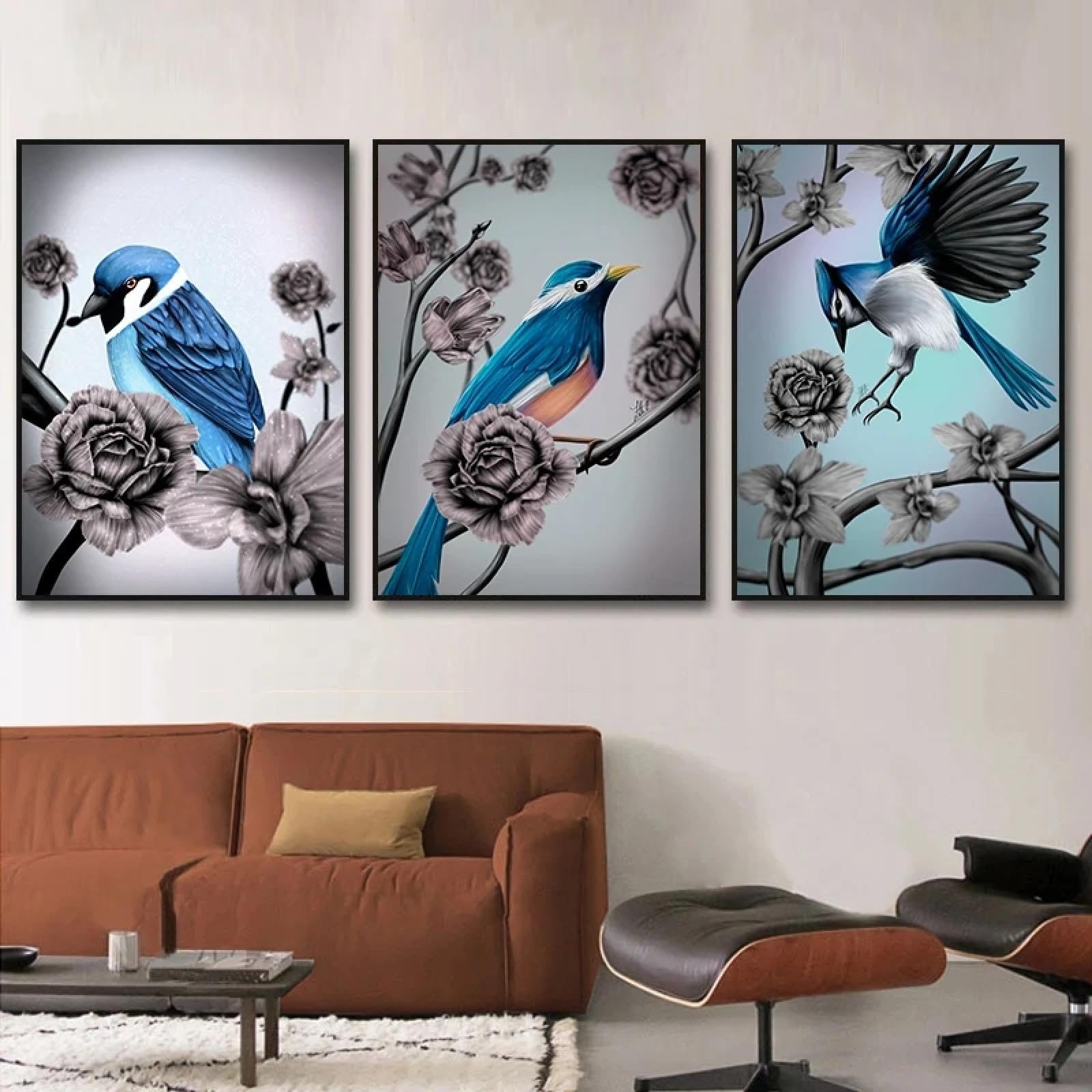 Affiches oiseau bleu vintage et fleurs anciennes pour créer un cocon nostalgique