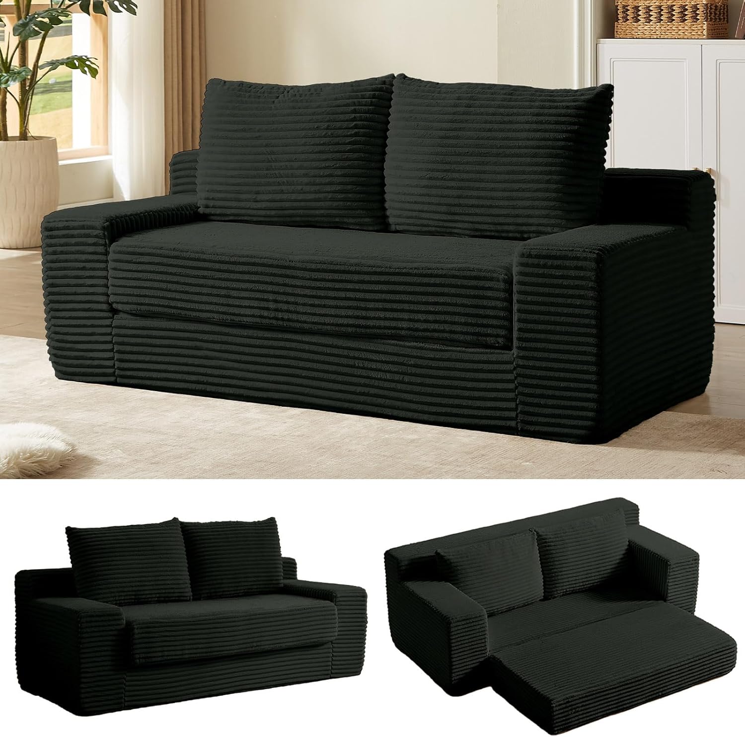 Lakifun 70.87" Loveseat Sofa, Comfy Deep Seat, Modern Small Corduroy Couch for Living Room, Bedroom, Apartment, Home Office, No Assembly, Light Grey