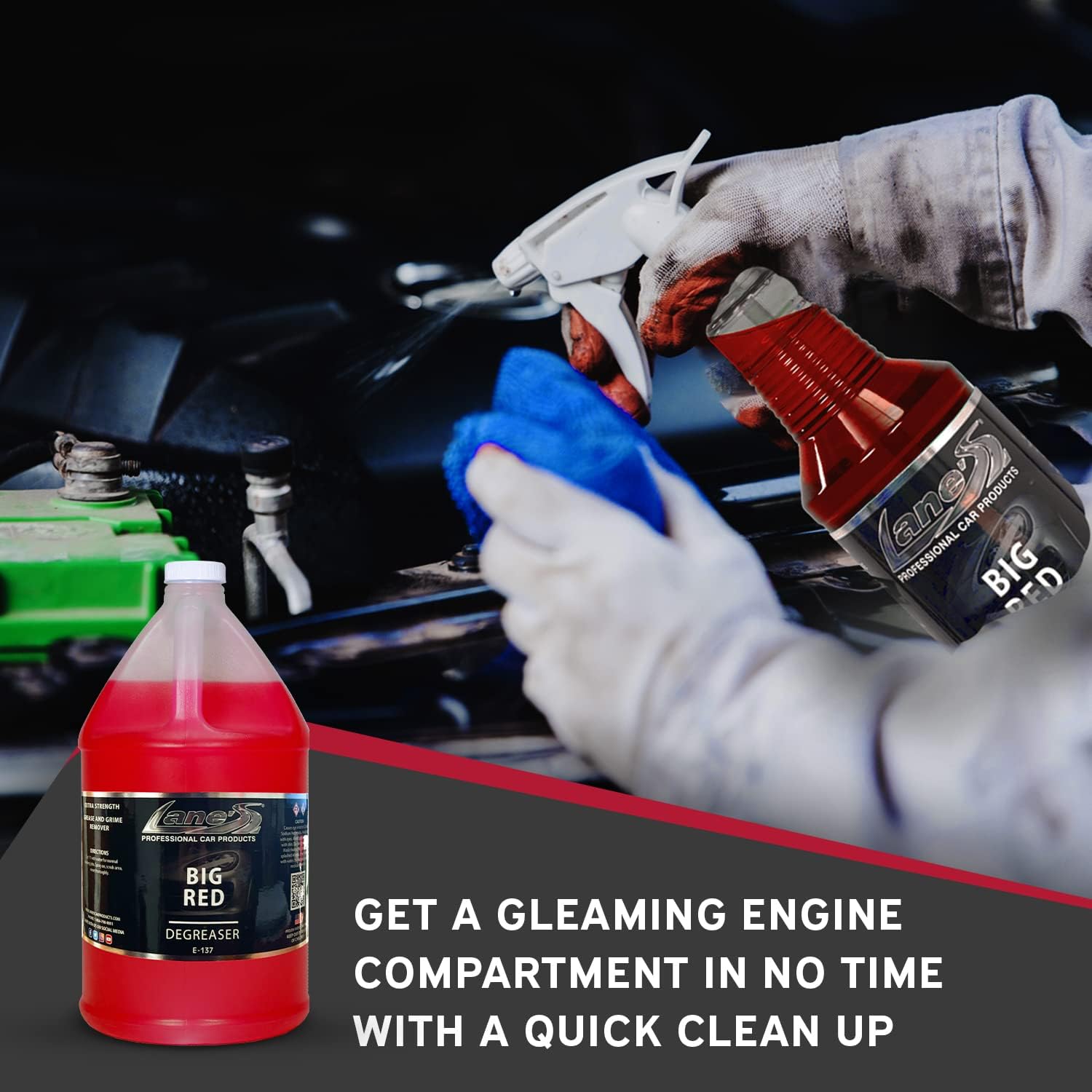 LANE'S Big Red Engine Degreaser- Total Auto Wash Engine Cleaner, Degreaser Spray- Removes Corrosion, Oil, and Grime- Restore Engine Appearance (128 Oz)