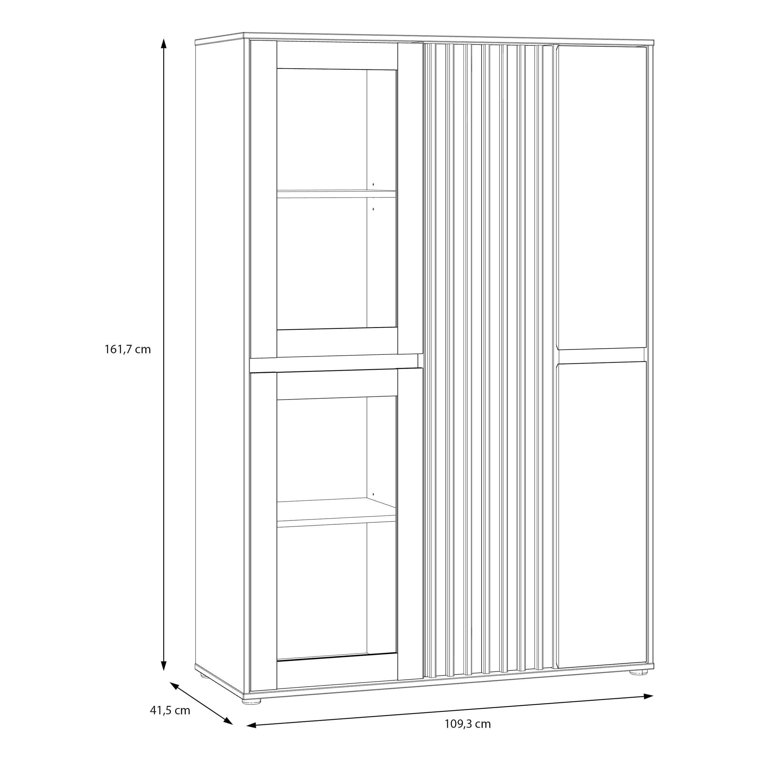 Forte ELISTON Vitrine 100 110, moderner Schrank mit Lamellendesign, 5-türig, Wohn-/Schlafzimmer, Mauvella Eiche Holzdekor|Kashmir Beige, 109,3 cm breit x 161,7 cm hoch x 41,5 cm tief