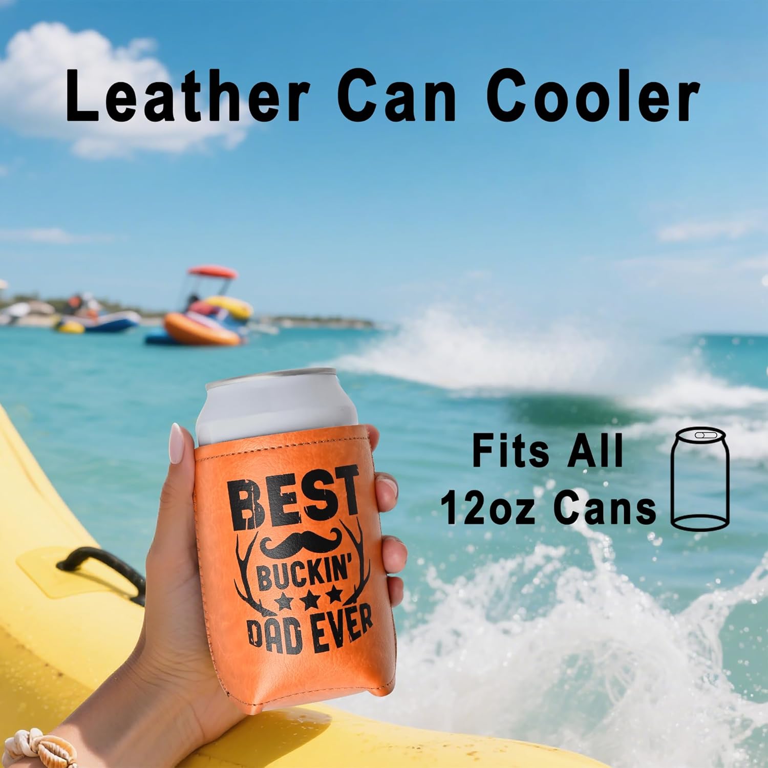 christmas gifts for dad from daughter, son for fathers day, birthday gifts for dad, him, husband, grandpa, retirement gifts for men, leather can cooler for mens 12oz (dad) buckin’ dad