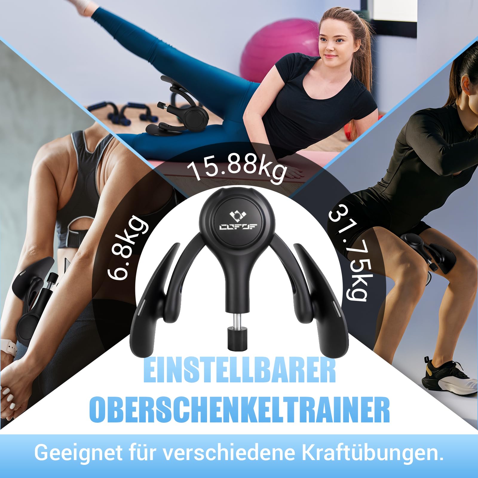 Oberschenkeltrainer, 15-70 lbs Beckenbodentrainer für Frau, Multifunktionaler Gesäßtrainer, Po Trainer mit Resistance Bands, Beinpresse für Zuhause, Beckenboden Trainingsgerät zum Formen, Yoga