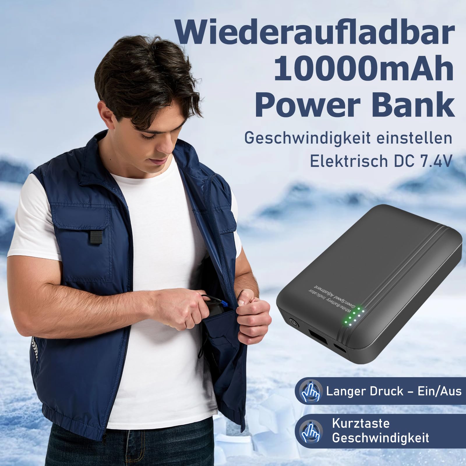 Kühlweste, Elektrische Kühlweste mit 4 Ventilatoren und Akku, Reflektierende Kühljacke für Herren Outdoor Camping, Wandern, Radfahren