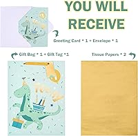 Vista 3 de WRAPAHOLIC Bolsa de regalo extra grande de 16.5 pulgadas con tarjeta y papel de seda, adorable diseño de dinosaurio para bebé, baby shower, fiesta