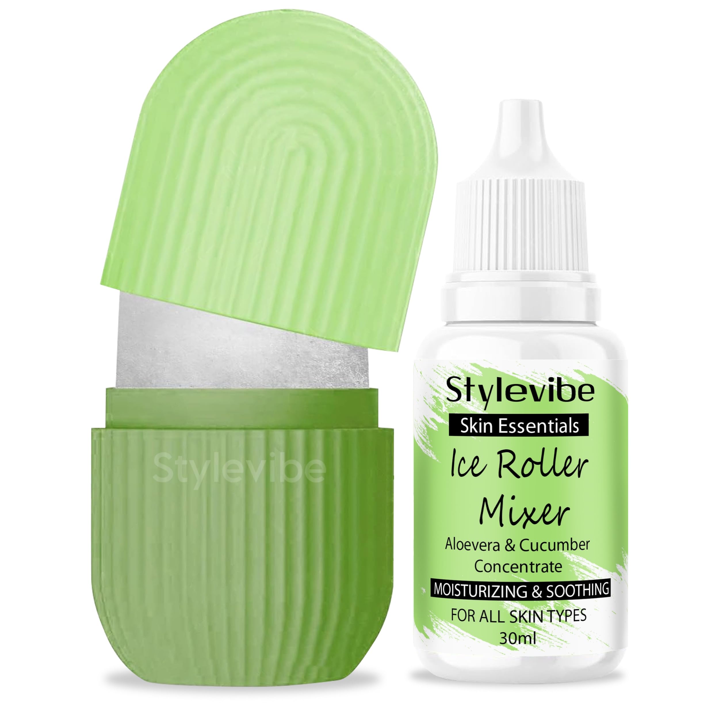 RIXTEC Ice Roller For Face, Neck and Body | With Aloevera & Cucumber Ice Roller Mixer 30ml | Ice Cube Facial Roller Kit l For Skin Moisturizing & Soothing