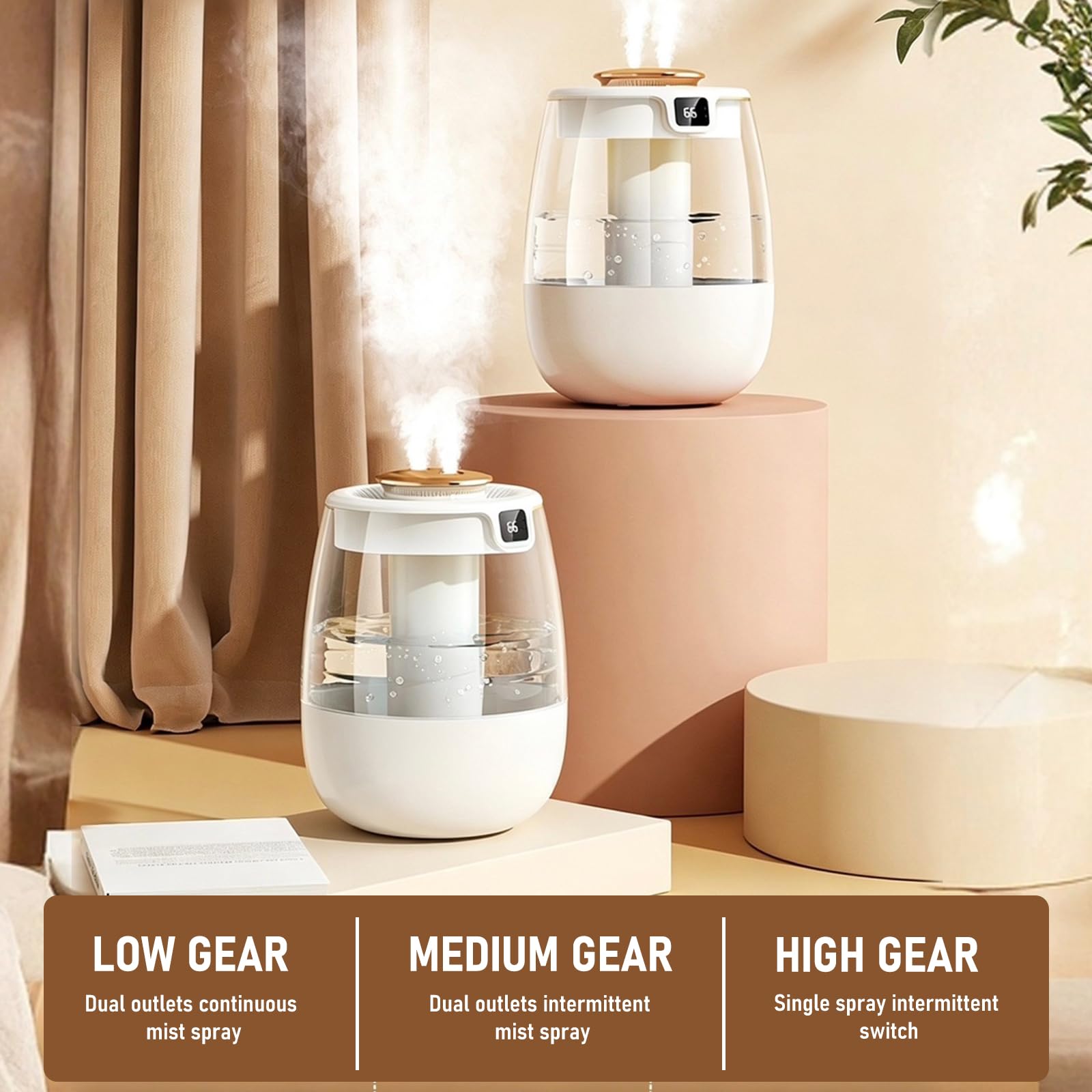 Humidificador de aire de 1,3 L con sensor de humedad y doble puerto de pulverización, fabricante de niebla fría, humidificador de luz nocturna USB de ruido ultrabajo para uso doméstico y de oficina