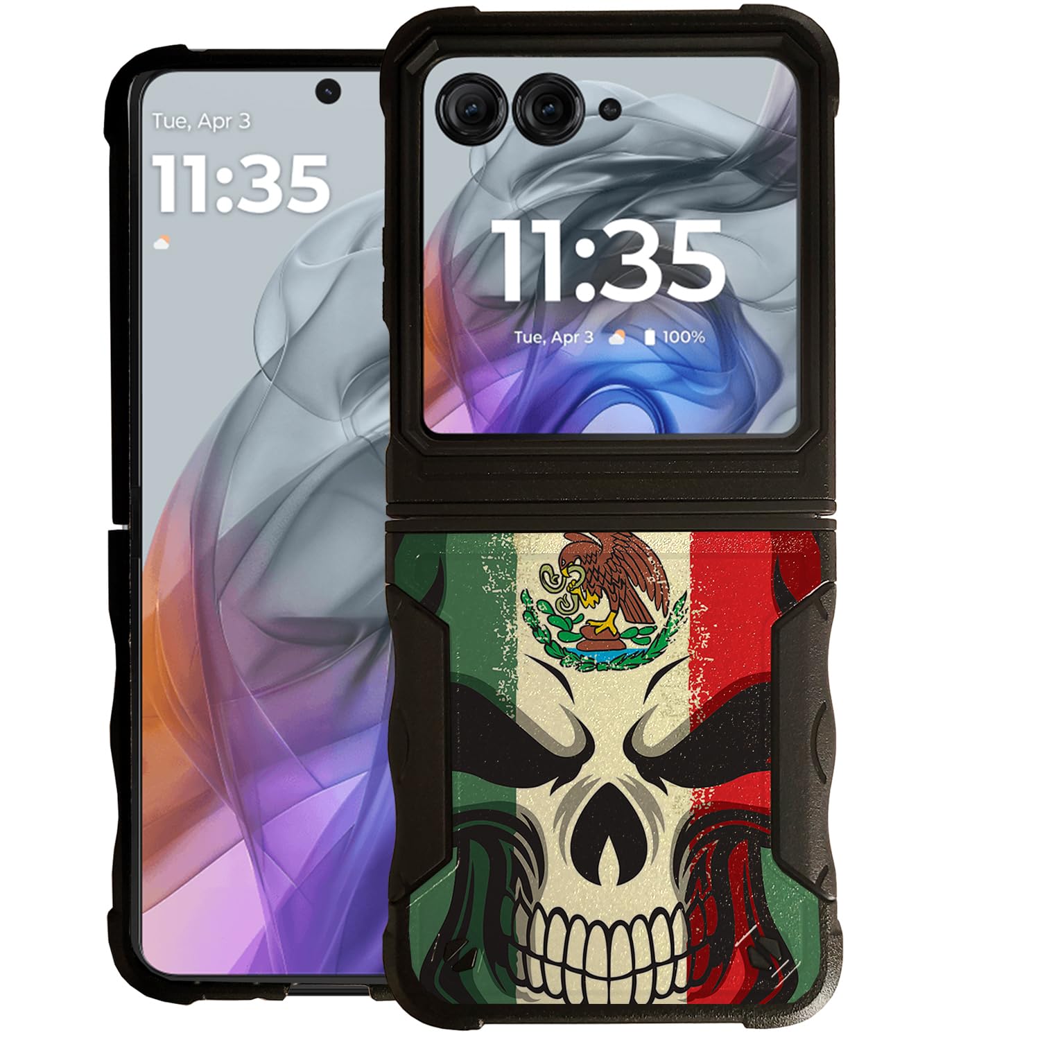 CasesOnDeck GripArmor Shield Dual Layer Grip Cover: Compatible with Motorola Motorola RAZR (2024 ONLY) / Moto RAZR 2024 in Black (Mexican Skull)