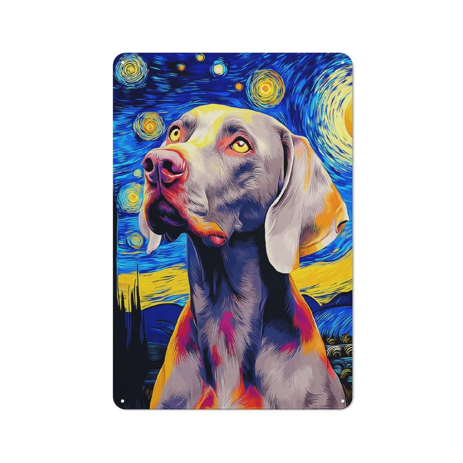 Junmoney Starry Night Dog Portrait -18 Farmhouse Metal Sign 30X20cm, Barn Style Rustic Kitchen Decor For Cottage, Kitchen, Hallway Or Breakfast Nook