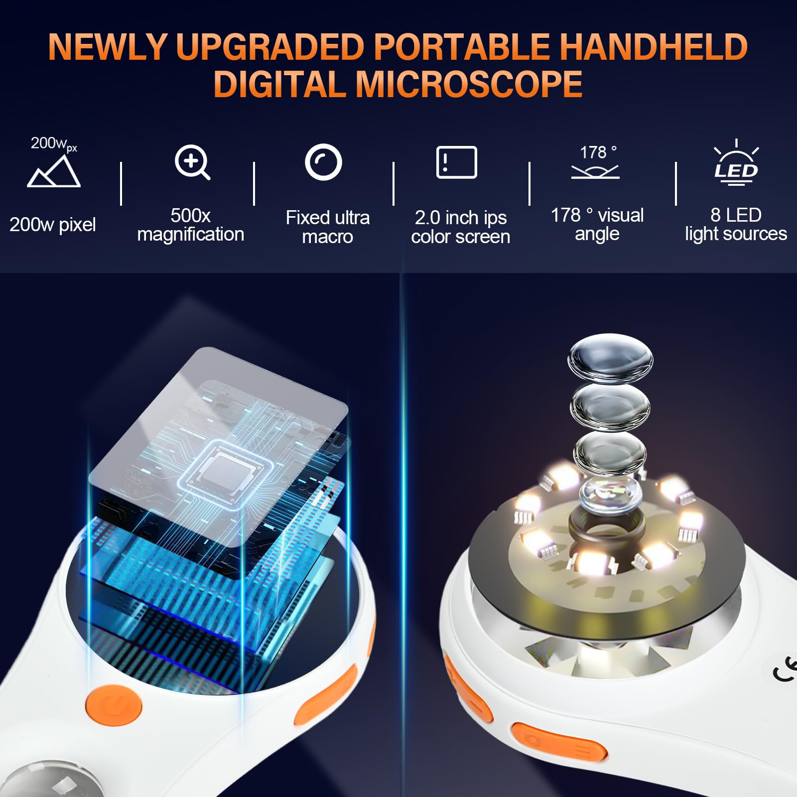 Aezzybe Microscope for Kids Handheld Digital Microscope, Professional Observation 500x Magnifier, 200w Pixel High-Definition - Image 2