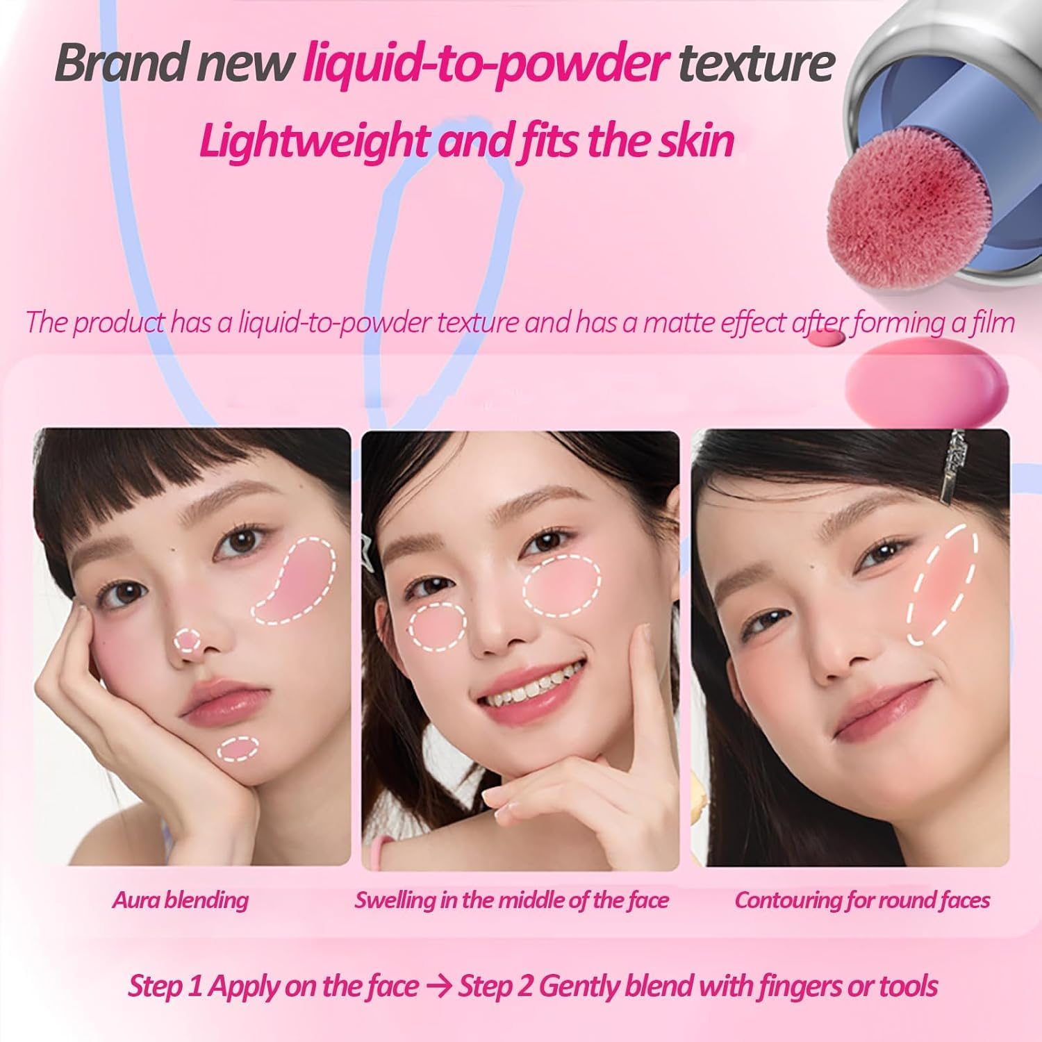Aztk Liquid Blush, Jelly Color Liquids Blushes with Sponge Head, Matte Nude Makeup Blusher Cream, Lasting, Lightweight, All-day Moisturizing and Smooth, Lightweight Face Color, 7 Shades (JC05, 5ml)