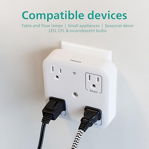 Miniatura 6 de Philips Extensor de 4 tomas, adaptador de corriente a tierra, estación de carga, sobretensión inteligente, luz indicadora Wi-Fi, compatible con