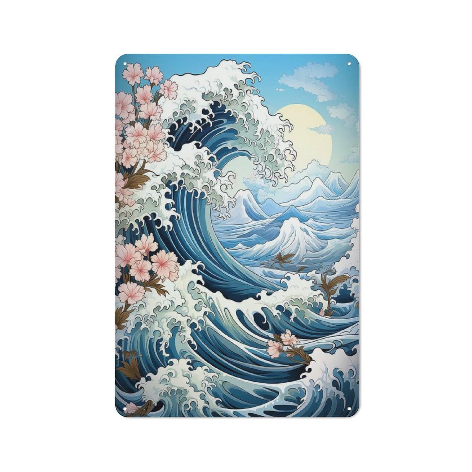 Junmoney Great Wave With Cherry Blossoms Workshop Style Garage Metal Sign 30X20cm Featuring Industrial Wall Art For Garage, Hobby Room, Office Or Man Cave