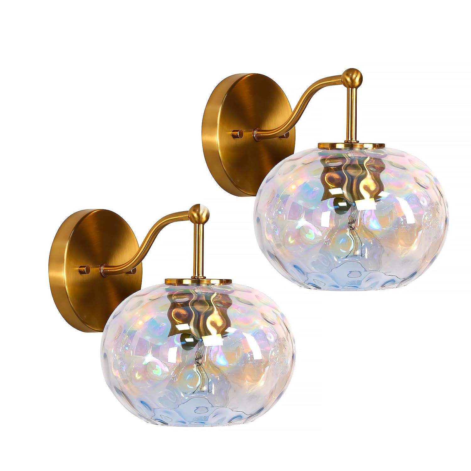 Juego de 2 apliques de pared de vidrio martillado de color dorado cepillado, lámpara de pared de latón con 1 luz para pasillo, sala de estar, escalera, baño, sobre espejo (latón dorado, 1 luz) 9