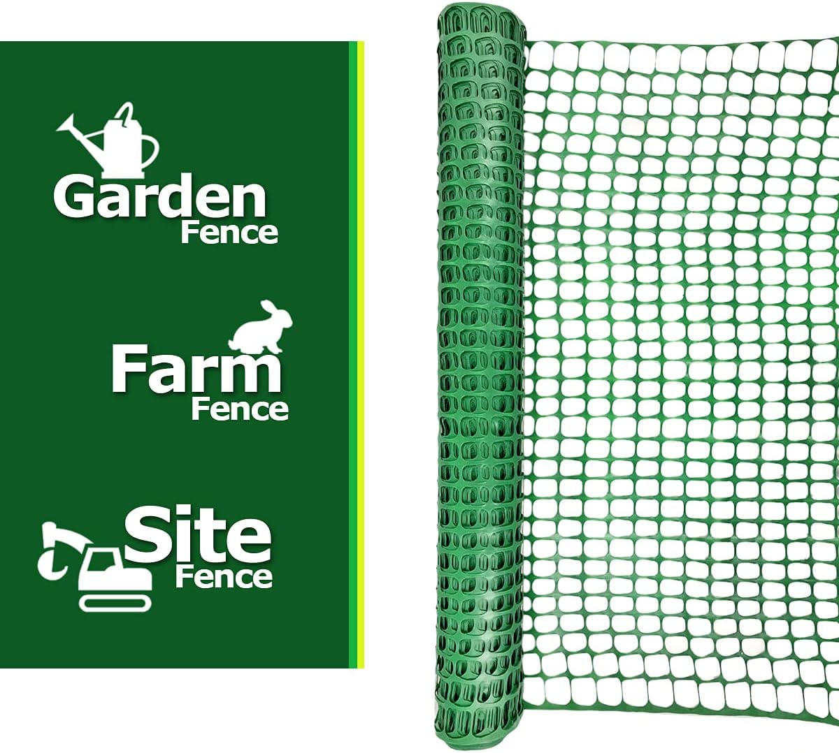 Ashman Plastic Mesh Fence, Construction Barrier Netting, Green, 4'x100' Feet, 1 Roll, Garden Fencing, Fences Wrap, Above Ground, for Snow, Poultry, Chicken, Deer, Patio, Garden Netting, Green 100FT