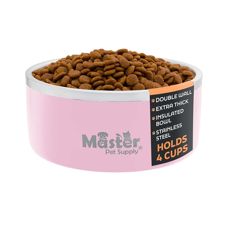 Tigela para Viagem para Cães em Aço Inoxidável com Base Antiderrapante Master Pet Supply Rose Quartz, 960 mL