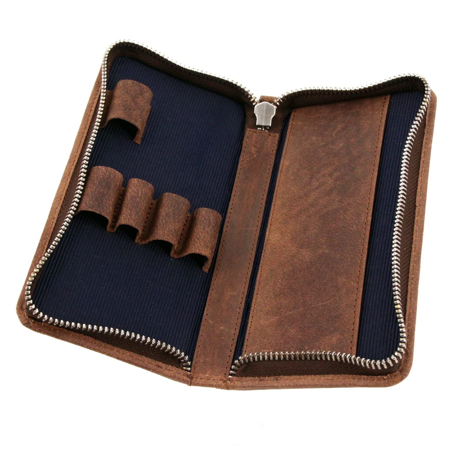 Roberto Romano 48219 - Pen Case for 3 Writing Instruments, Leather Case for Pens, Ballpoint Pens or Fountain Pens, Leather Case with Closure, Leather Pen Case Approx. 17.5 x 8 x 2.5 cm