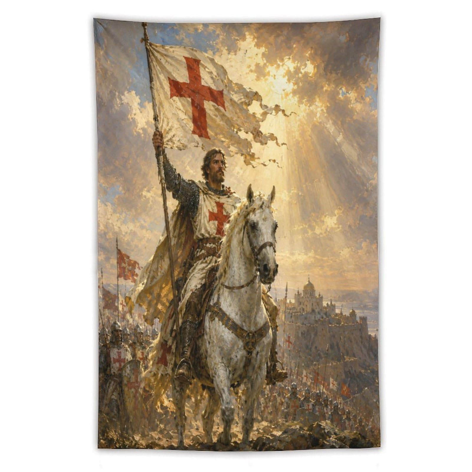 H3B8U2Y5 Crusader Knight Wall Tapestry, Medieval Illustration, Bedroom
