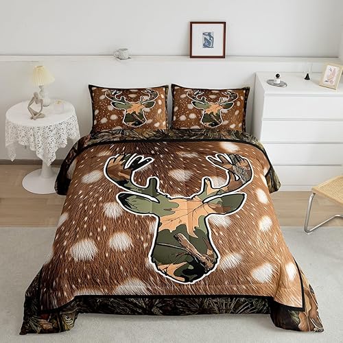 Miniatura 7 de Huntinig And Fishing - Juego de edredón para niños y hombres, juego de ropa de cama con bandera estadounidense de camuflaje, árboles rústicos,