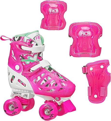 Roller Derby Trac Star - Patines ajustables para niña con equipo de protección, tamaño ajustable, paquete de tres equipos de protección incluidos Roller Derby Trac Star - Patines ajustables para niña con equipo de protección, tamaño ajustable, paquete de tres equipos de protección incluidos