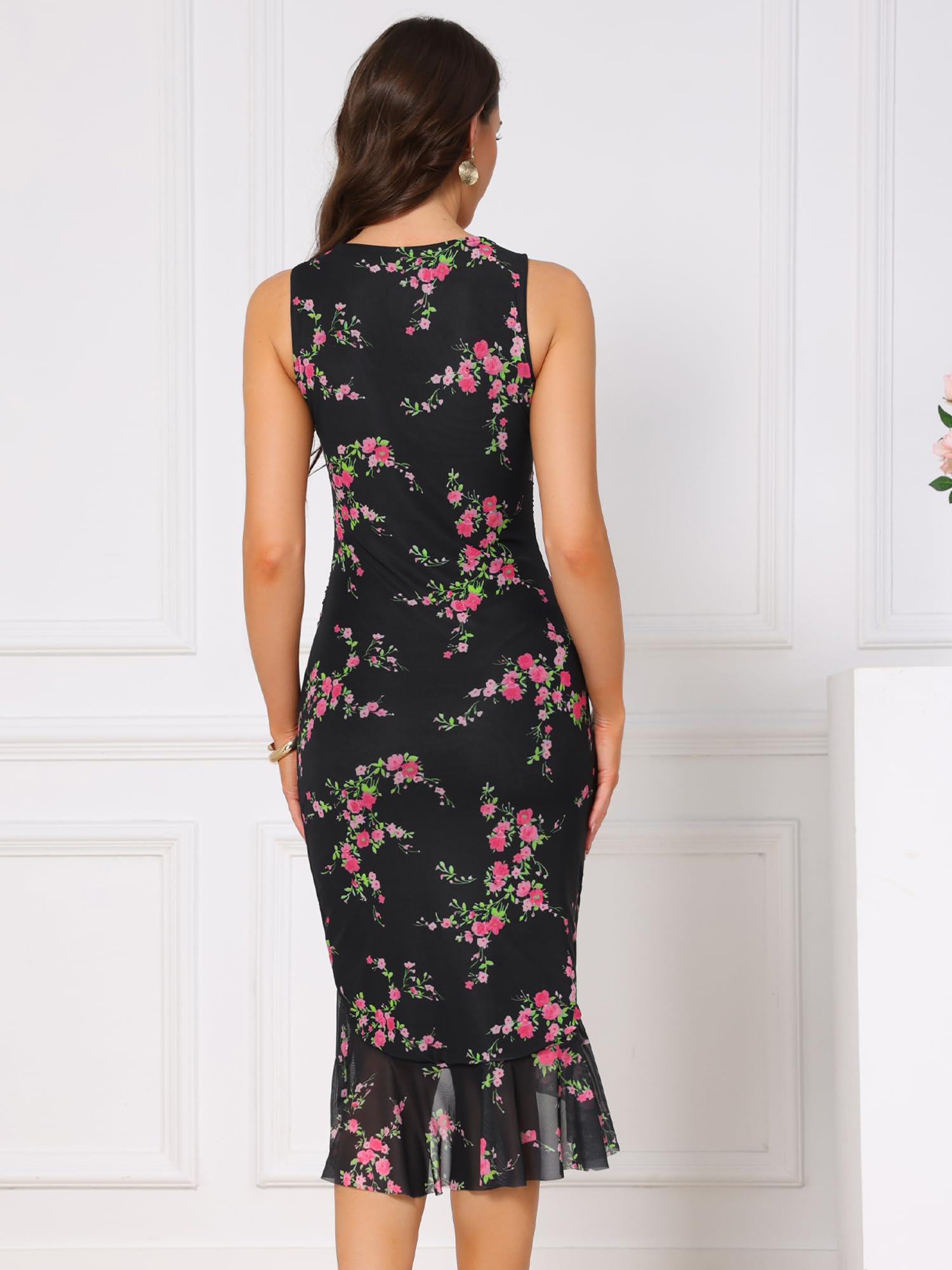 Allegra K Vestido ajustado de verano sin mangas con cuello cuadrado para